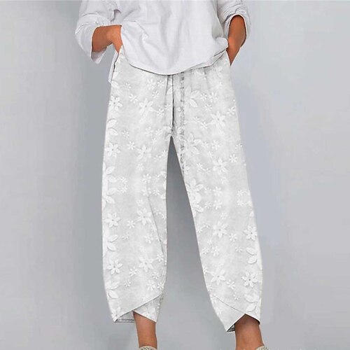 

Per donna Pantaloni Simillino Bianco Informale Per eventi Da mare Tasche laterali Alla caviglia Comfort Floreale S M L XL 2XL