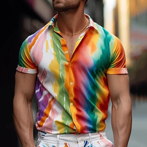 

Hombre Camisa camisa hawaiana Plaid Tie-dye Estampados Cuello Vuelto Azul Piscina Verde Trébol Exterior Calle Mangas cortas Estampado Ropa Moda Ropa de calle Design Casual