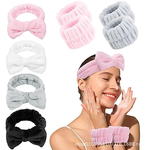 Facial headband and wristband set, cute spa skincare headband and