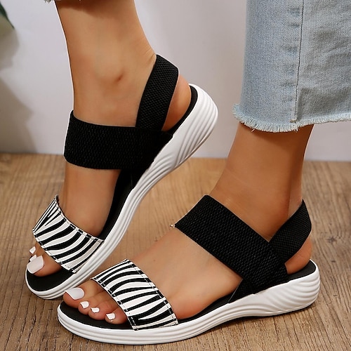 

Damen Sandalen Boho Plateausandalen Übergrössen Outdoor Täglich Strand Sommer Flacher Absatz Peep Toe Klassisch Brautkleider schlicht Kunstleder Gummiband Farbblock Schwarz