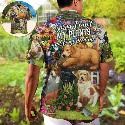 

Herren Hemd Hawaiihemd Sommerhemd Blumen Hund Grafik-Drucke Kubanisches Halsband Aprikose Gelb Grün Outdoor Casual Kurzarm Bedruckt Bekleidung Sport Modisch Strassenmode Designer