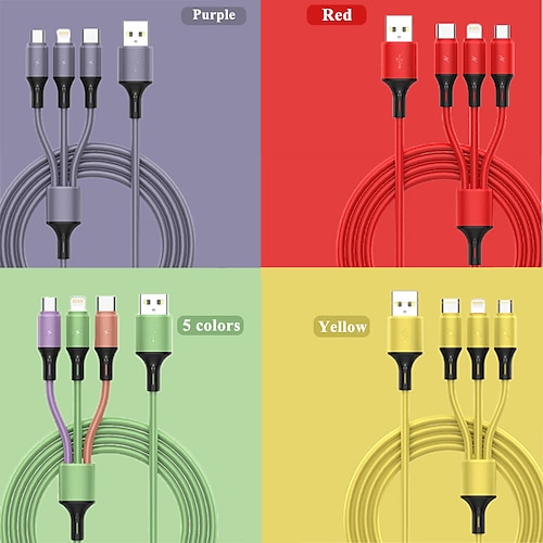 

Asling câble de charge multiple 3.9ft usb a à type c / micro / ip 3 un câble de charge gel de silice liquide pour ipad samsung xiaomi accessoire de téléphone