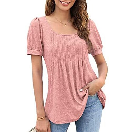 

Mujer Camiseta Negro Blanco Amarillo Plano Manga Corta Diario Fin de semana Básico Escote Cuadrado Regular Algodón S