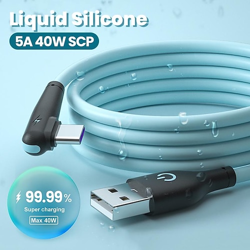 

Cable usb c de silicona suave, cargador rápido de 90 grados, cable usb tipo c para huawei mate 40 xiaomi poco x3, cable usb-c para teléfono móvil