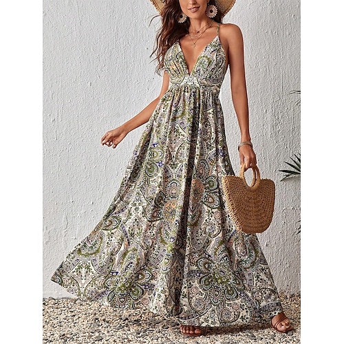 

Per donna Abito lungo Abito lungo Abito casual Vestito svasato Abito estivo Floreale Motivo cashemire Tribale Di tendenza Stile Boho Esterno Giornaliero Per eventi Schiena scoperta Stampa Senza