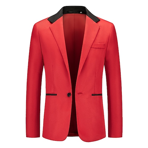 

Men's Suits Blazer Business Wedding Party Fashion Casual Spring Fall Polyester Color Block Button Casual / Daily Single Breasted Blazer Black White Red