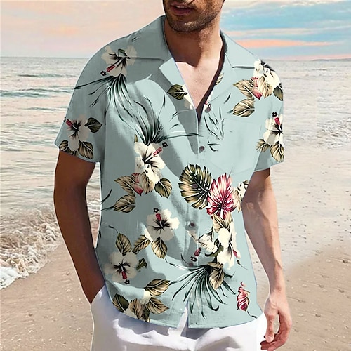 

Homens Camisa Social Camisa havaiana Floral Estampas Abstratas Aberto para a Lateral Azul Marinha Verde Casual Havaiana Manga Curta Imprimir Roupa Tropical Havaiana Designer Casual