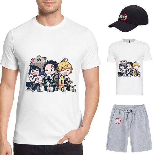 

Demon Slayer: Kimetsu no Yaiba Kamado Nezuko Agatsuma Zenitsu Kamado Tanjiro T-Shirt Bermudas Gorra de Béisbol Estampado Gráfico Pantalones cortos Camiseta Sombrero Para Hombre Adulto Estampado en