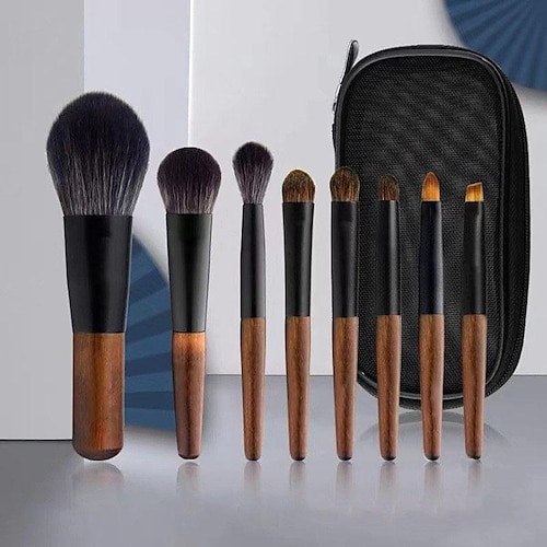 

8 pièces petits mini pinceaux de maquillage ensemble avec trousse de maquillage portable voyage manche court pinceaux de maquillage cheveux doux