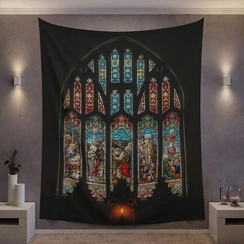 

Medieval Hanging Tapestry Wall Art Large Tapestry Mural Stained Glass Decor Photograph Backdrop Blanket Curtain Home Bedroom Living Room Decoration