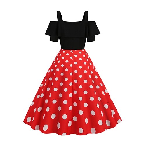 

Dame 1950-tallet Årgang Vintage kjole Midikjole Ferie Stevnemøte Rynket Trykt mønster Polkadotter Spagettistropper Kortermet Normal Sommer Vår 2023 Svart Gul S M L XL