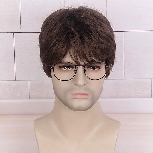 

brun parykk for menn harry potter cosplay kort lag naturlig syntetisk hår mannlig fyr halloween kostyme