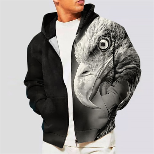 

Herren Kapuzenshirt mit durchgehendem Reißverschluss Jacke Schwarz Mit Kapuze Tier Grafik-Drucke Adler Zip Bedruckt Sport Natur Täglich Sport 3D-Druck Strassenmode Designer Brautkleider schlicht