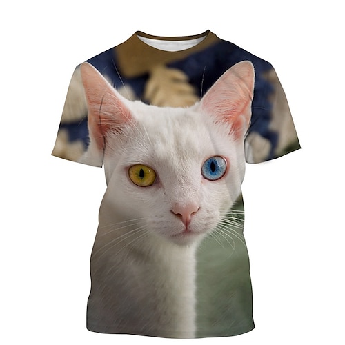 

Dyr Katt pus T-skjorte Animé Graphic T-Trøye Til Herre Dame Unisex Voksne 3D-utskrift 100% Polyester Fritid / hverdag