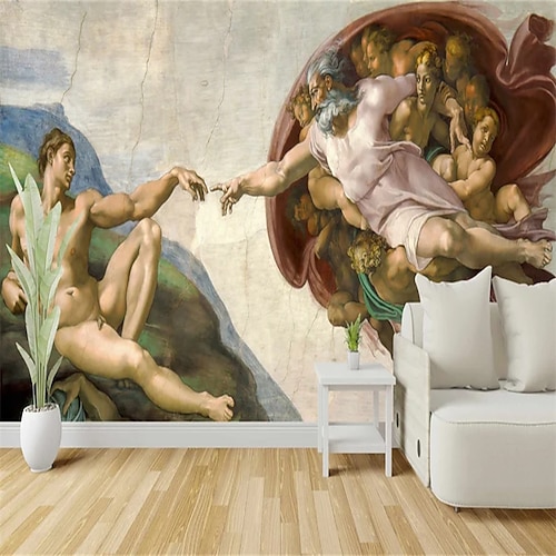 

La creación de Adán papel pintado mural michelangelo revestimiento de paredes arte renacentista pared pvc/vinilo material autoadhesivo/adhesivo requerido decoración de pared para sala de estar cocina