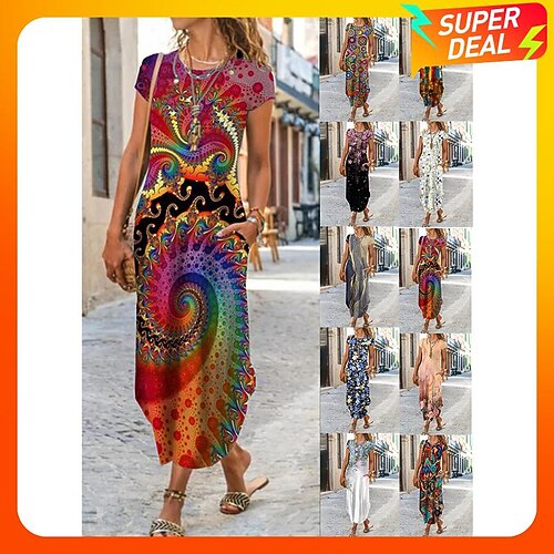 

Per donna Abito lungo Abito lungo Abito casual Abito estivo Abito stampato Pop art Floreale Color Block Classico Informale Giornaliero Per eventi Da mare Tasche Largo Manica corta Girocollo Vestito