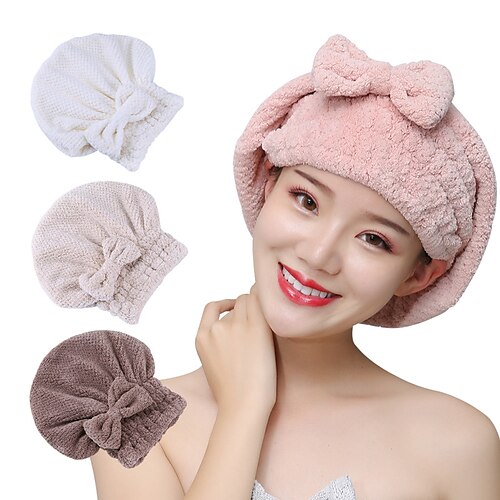 

Coral Fleece Shower Cap Soft Dry Hair Towel Absorbs Water And Does Not Shed Hair Dry Hair Cap Female Bow Princess Hat