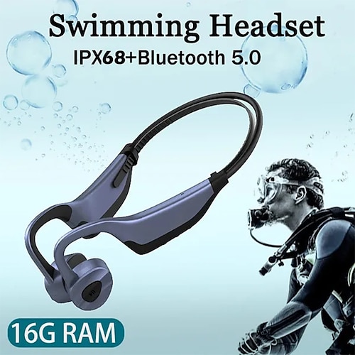 

svømme beinledning hodetelefoner bluetooth trådløs øretelefon 16gb mp3 musikkspiller vanntette ørepropper fitness sport headset