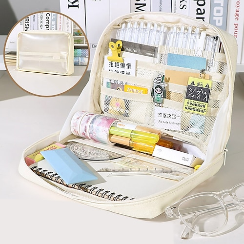 

bambini Da ragazza Borsa per penne Porta-matite Tela Giornaliero Cerniera Traspirante Duraturo Tinta unica Verde Cachi Beige