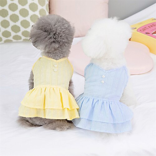 

Dog Cat Dress Solid Colored Pearl Cute Sweet Dailywear Casual Daily Dog Clothes Puppy Clothes Dog Outfits Soft Light Yellow Light Blue Costume for Girl and Boy Dog Polyester Cotton XS S M L XL