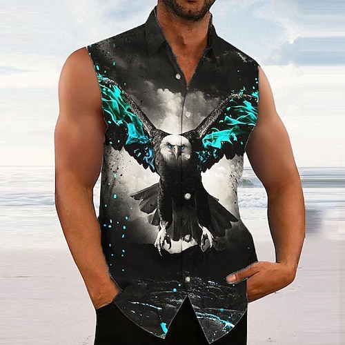 

Homens Camisa Social camisa de linho Estampas Abstratas Águia Aberto para a Lateral Preto Ao ar livre Rua Sem Manga Imprimir Roupa Linho Moda Roupa de rua Designer Casual