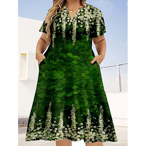 

Dame Plusstørrelser Hverdagskjole A Linje Kjole Blomstret Hældning Midikjole Kortærmet Trykt mønster V-hals Elegant Daglig Sort Blå Sommer L XL XXL 3XL 4XL