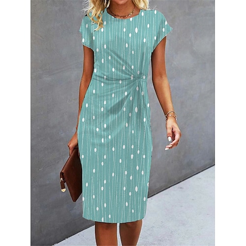 

Per donna Abito da lavoro Vestito tubino Abito semi formale Di tendenza Vestito longuette Increspato Stampa Girocollo Manica corta A pois Banda Morbido Verde Estate Primavera S M L XL XXL