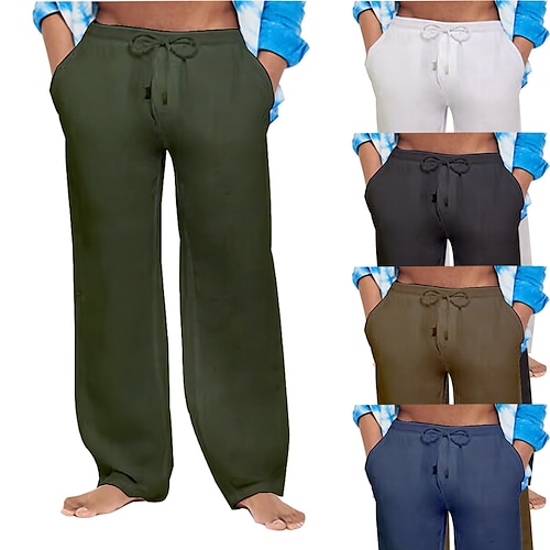 

Homens Calças de linho Calças Calça verão Calças de praia Bolsos Com Cordão Cintura elástica Tecido Conforto Respirável Casual Diário Feriado Misto de Algodão e Linho Moda Estilo Clássico Preto Branco