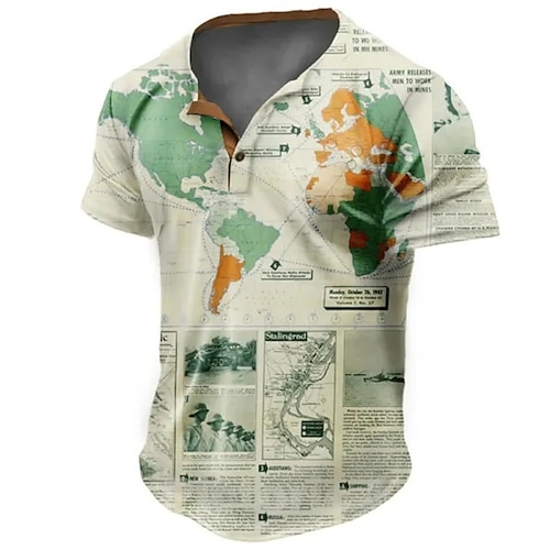 

Per uomo Camicia Henley Pop art Mappa del mondo Henley Abbigliamento Stampa 3D Esterno Giornaliero Manica corta Bottone giù Stampa Di tendenza Originale Comodo