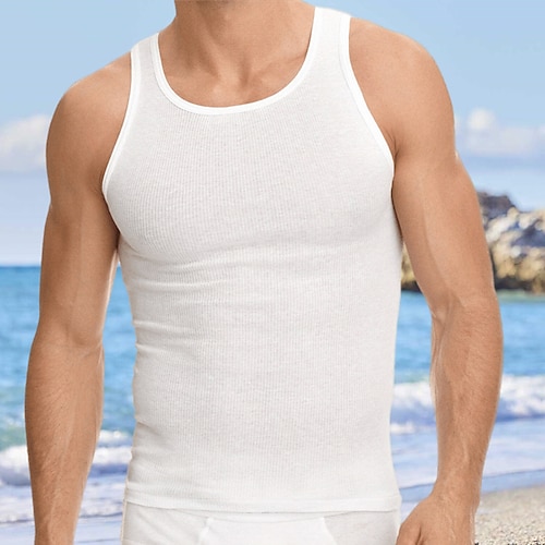 

Men's Tank Top Vest Top Undershirt Sleeveless Shirt Wifebeater Shirt Plain U Neck Sports & Outdoor Sport Sleeveless Clothing Apparel Fashion Streetwear