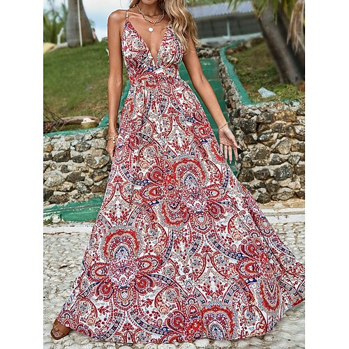 

Per donna Abito lungo Abito lungo Abito casual Vestito svasato Abito estivo Floreale Motivo cashemire Tribale Di tendenza Stile Boho Giornaliero Per eventi Da mare Schiena scoperta Stampa Senza