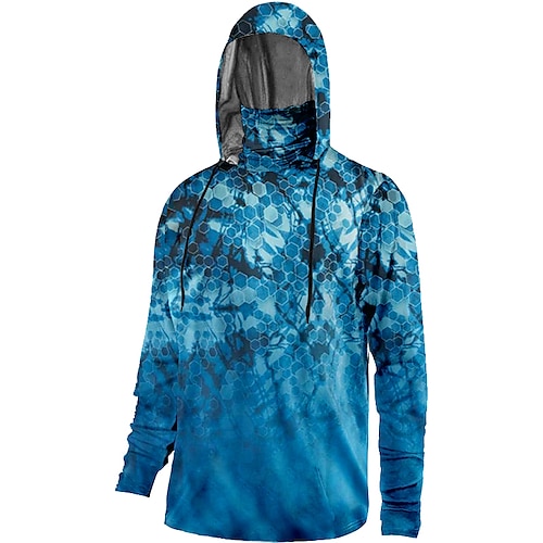 

Men's Fishing Shirt Hooded Outdoor Long Sleeve UV Protection Breathable Lightweight Quick Dry Sweat wicking Top Summer Spring Outdoor Fishing Blue