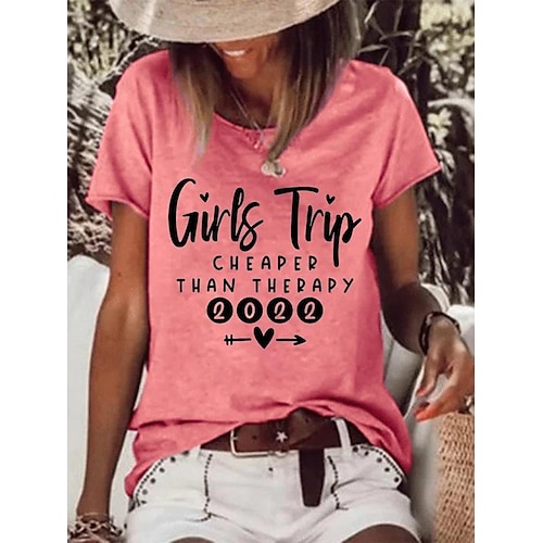 

Mujer Camiseta Negro Blanco Rosa Letra Estampado Manga Corta Diario Fin de semana Básico Escote Redondo Regular Pintura S