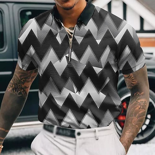 

Herre Zip Polo Revers polo POLO Trøje Golftrøje Grafiske tryk Geometri Aftæpning Rød Blå Lilla Grøn Grå udendørs Gade Kort Ærme Lynlås Trykt mønster Tøj Mode Designer Afslappet Åndbart