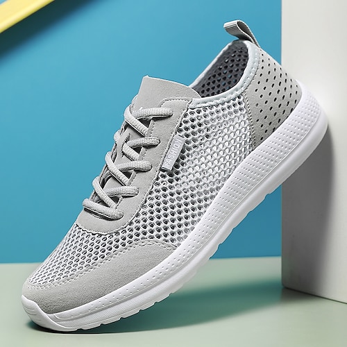 

Herre Sko Kondisko Plus størrelse Flyknit sko Sporty Afslappet Daglig Løb Gang Net Åndbart Sort / Hvid Sort Grå Sommer Forår