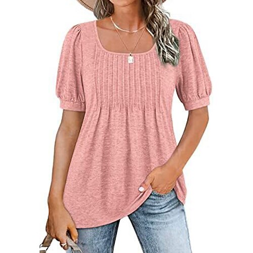 

Damen T Shirt Schwarz Weiß Gelb Glatt Kurzarm Täglich Wochenende Basic Quadratischer Ausschnitt Standard Baumwolle S