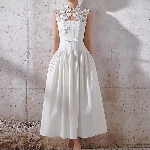 

Bridal Shower Vestitini bianchi Abiti da sposa Lunghezza tè Linea-A Senza maniche Con decorazione gioiello Elastene Con Con applique Tinta unita 2023 Abiti da sposa