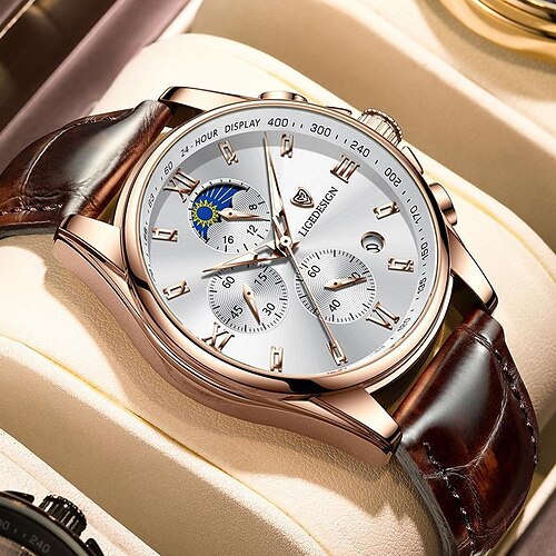 

LIGE Men's Quartz Watch Luxury Business Casual Dress Analog Wristwatch Calendar Date Timepiece Chronograph Waterproof Leather Strap Sport Watches for Men