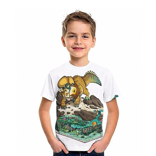 

Børn Drenge T-shirt T-shirt Grafisk Tegneserie Dinosaurus Kortærmet Crewneck Børne Top udendørs 3D-udskrivning Sport Mode Sej Sommer Hvid 2-13 år