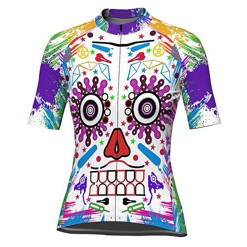 

21Grams Women's Cycling Jersey Short Sleeve Bike Top with 3 Rear Pockets Mountain Bike MTB Road Bike Cycling Breathable Moisture Wicking Quick Dry Reflective Strips Violet Black Dark Purple Skull