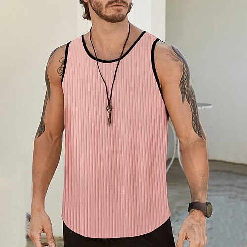 

Herre Tanktop Vest Top Underskorte Ærmeløs skjorte Farveblok Scoop hals Sport & Udendørs Ferierejse Uden ærmer Tøj Mode Daglig Sport