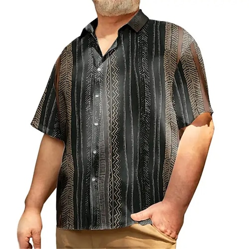 

Homens Camisa Social Tribal Estampas Abstratas Vintage Geometria Aberto para a Lateral Preto Ao ar livre Rua Manga Curta Imprimir Roupa Moda Designer Casual Macia