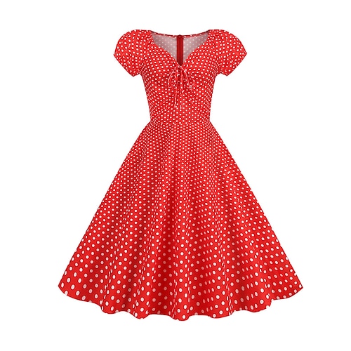 

Dame Retrorød 1950'erne Vintage kjole Midikjole Daglig Ferie Blondér Trykt mønster Prikker V-hals Kortærmet Regulær Sommer Forår 2023 Lys Lyserød Gul S M L XL
