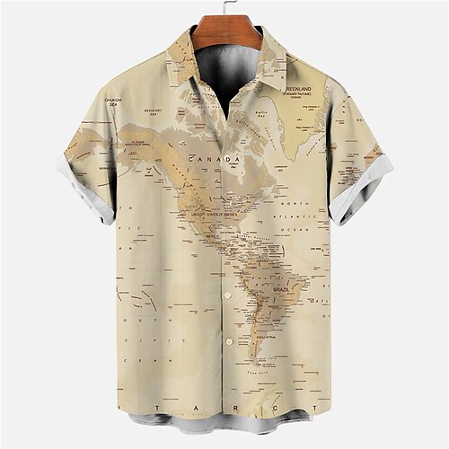 

Homens Camisa Social Mapa Estampas Abstratas Vintage Aberto para a Lateral Azul Cáqui Ao ar livre Rua Manga Curta Imprimir Roupa Moda Roupa de rua Designer Macia