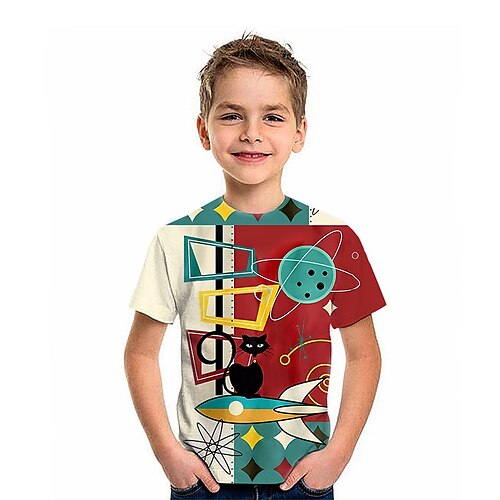 

Bambino Da ragazzo maglietta Tee Cielo stellato Fantasia geometrica Gatto Manica corta Girocollo Top bambini Esterno Stampa 3D Di tendenza Fantastico Giornaliero Estate Vino 2-13 anni