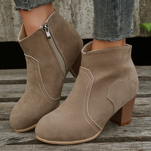 

Damen Stiefel Stiefel mit Absatz Täglich Reißverschluss Blockabsatz Runde Zehe Minimalismus Kunst-Veloursleder Reißverschluss Feste Farbe Khaki