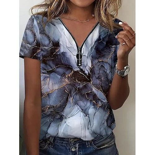 

Mujer Camiseta Granate Graphic Geométrico Cremallera Estampado Manga Corta Hogar Casual Vintage Escote en Pico Regular Geométrico adj. Pintura S