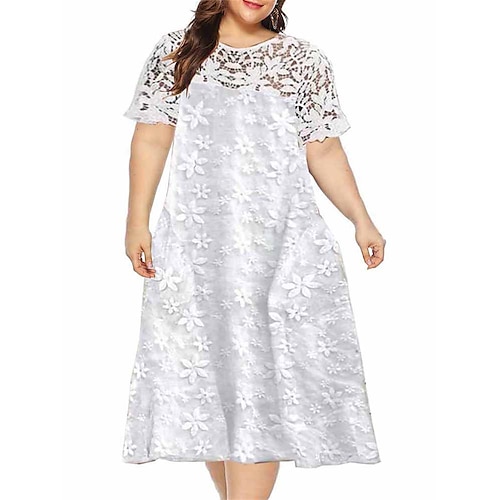 

Per donna Plus Size Abito casual Vestito bianco Abito linea A Floreale Vestito longuette Manica corta Pizzo Tasche Girocollo Di tendenza Giornaliero Bianco Estate Primavera L XL XXL 3XL