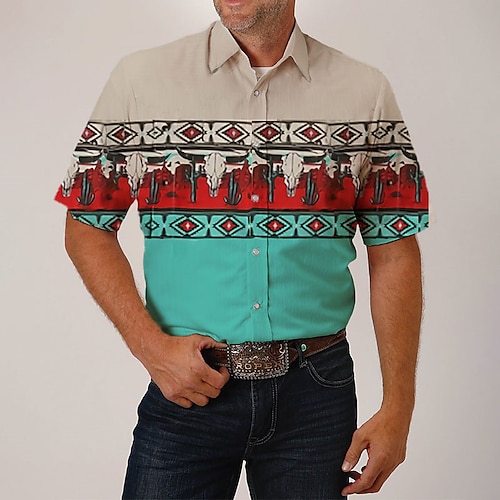 

Homme Chemise Imprimés Photos Rétro Vintage Géométrie Col rabattu Bleu Extérieur Plein Air Manches courtes Imprimer Vêtement Tenue Mode Vêtement de rue Design Décontractées