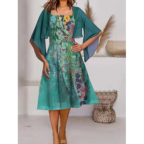 

Dame Todelt kjolesett Arbeidskjole Print kjole Kontor Arbeid Mote Kontor Trykt mønster Midikjole Firkantet hals Halvlange ermer Blomstret Normal Grønn Sommer Vår S M L XL XXL